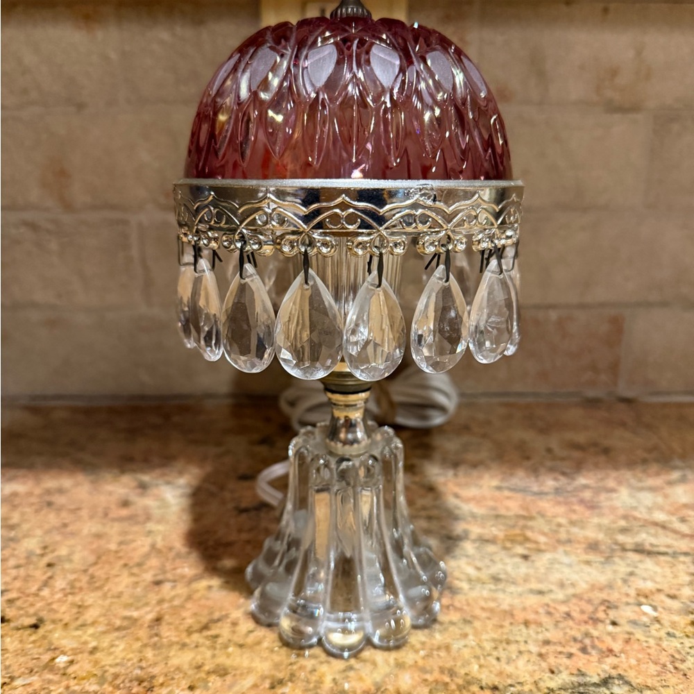 Vintage Michelotti Crystal Cranberry Pink Boudoir Lamp 9.5" - Picture 2 of 8